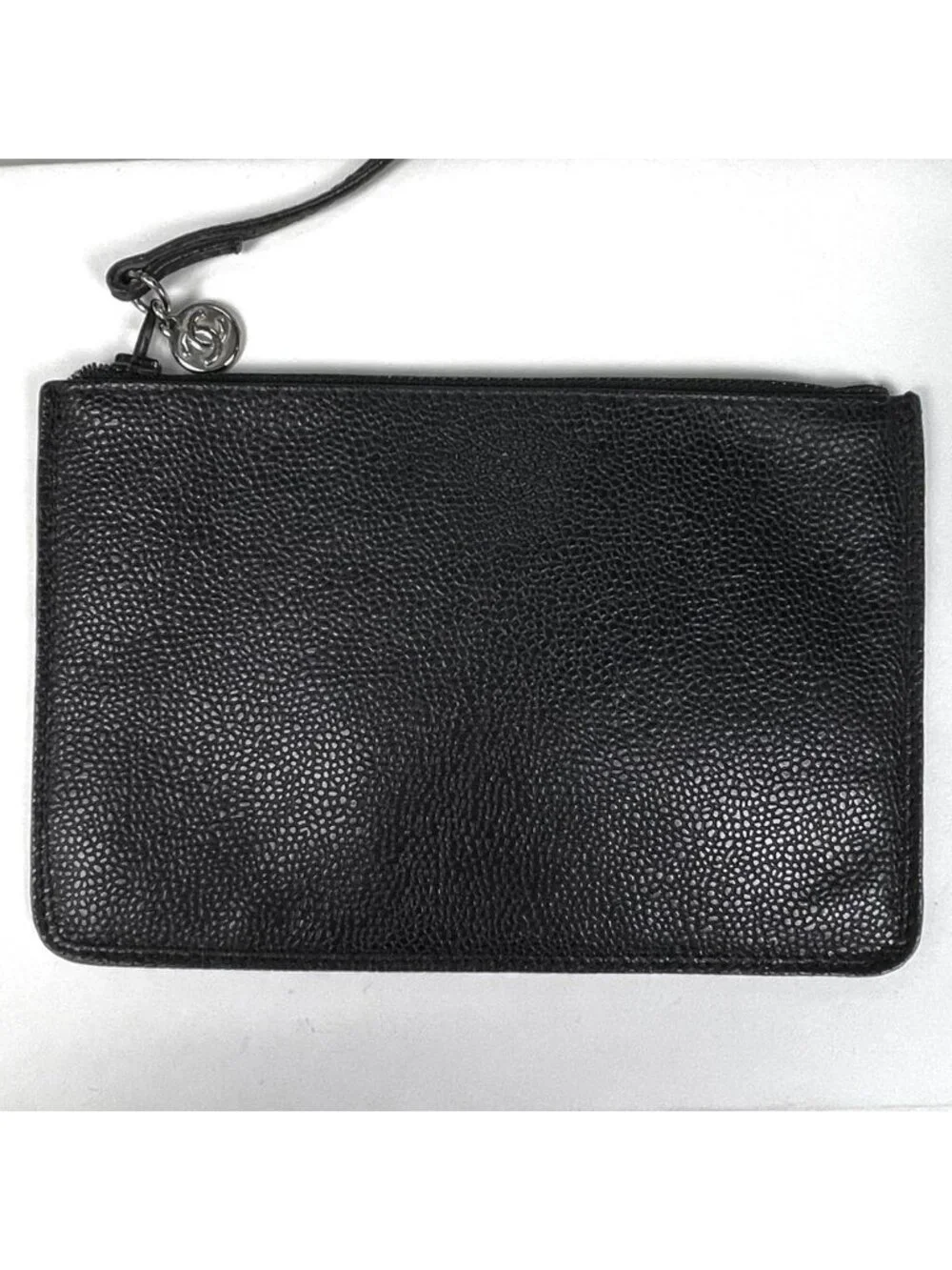 Chanel Logo Chain Shoulder Bag Drawstring Caviar Leather Black